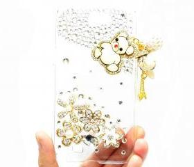 Samsung Galaxy Note 2 N7100 Case,Crystal Samsung N7100 Lovely Bear Charm Clear Case,Flower Pearl Samsung Galaxy Note 2 II N7100 Case