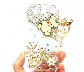 Bling Crystal Flower Charm Lovely Bear Samsung i9300 T999 Galaxy S3 T-Mobile Case Cover, Samsung Galaxy S3 T999 Clear Case T-Mobile