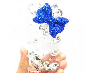 Crystal iPod Touch 5 Case, Bling iPod Touch 5 Case, Blue Bow iPod Touch 5th Case, Clear iPod Touch 5 case,Bling iPod Touch 5 gen Case A1