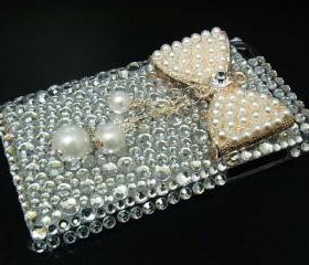 iPod Touch 4 Case, Pearl Bow iPod Touch 4 Case, Shine Silver iPod Touch 4th Case, Bling Crystal iPod Touch 4 case, iPod Touch 4 gen case FS