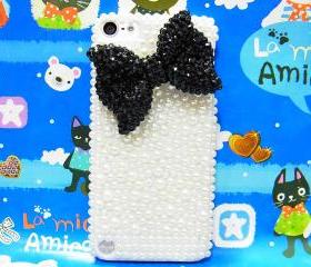 iPod Touch 5 Case,Bling iPod Touch 5 Case,Crystal Black Bow iPod Touch 5th Case,Pearl White iPod Touch 5 case,Bling iPod Touch 5 gen Case A1