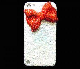 iPod Touch 5 Case,Bling iPod Touch 5 Case,Red Bow iPod Touch 5th Case, Silver iPod Touch 5 case,Bling iPod Touch 5 gen Case A1 Red