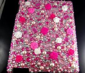 IPad 2 Case, IPad 3 Case,IPad 4 Case,Bling Crystal Pink Flower IPad 2 3 4 Case, Bling Crystal IPad 3 Case,Bling Crystal ipad 4 Case LP