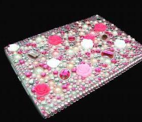 IPad Mini Case, Bling IPad Mini Case, Bling Crystal Pink White Flower IPad Mini Case,Bling Pearl IPad Mini Case, Unique ipad Mini Case LP