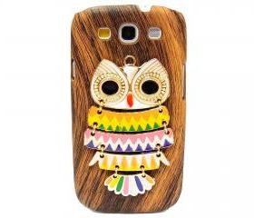 Wood Pattern Owl Samsung galaxy S3 case,Samsung i9300 T999 Galaxy S3 Case, Metal Owl Samsung i9300 T999 Galaxy S3 T-Mobile case A3
