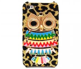 Owl iphone 4 case,owl iphone 4s case, Owl iphone 4G case, Velvet Leopard Gold Owl iPhone 4 Case, iPhone 4s Case, iPhone 4 Hard Case Cover A2