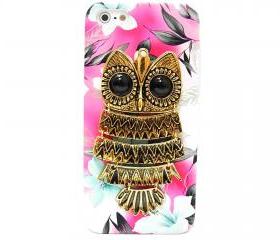 Owl iphone 5 case, iphone 5G Case, iphone 5 case, Pink Flower iphone 5 case, Owl iphone 5G Case, Metal Owl Flower iphone 5G Case B1