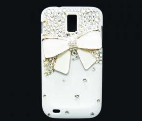 Bling Pearl White Bow T989 Hercules Galaxy S2 SII T-Mobile case, Samsung T989 Hercules Galaxy S2 SII T-Mobile case, Crystal White Bow Samsung T989 Hercules Galaxy S2 SII T-Mobile Case Cover, White Samsung Galaxy S2 T989 T-mobile Case 