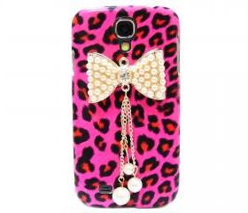 Samsung i9500 Galaxy S4 case,Samsung i9500 Galaxy S4 Bow Case,Crystal Pearl Bow Samsung i9500 Galaxy S4 Case, Leopard Pink Samsung Galaxy S4 Case BP
