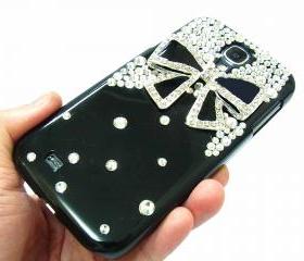 Samsung i9500 Galaxy S4 case, Crystal Black Samsung i9500 Galaxy S4 Case,Bling Crystal Black Bow Samsung i9500 Galaxy S4 Case