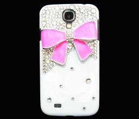 Samsung i9500 Galaxy S4 case, Crystal White Samsung i9500 Galaxy S4 Case,Bling Crystal Dark Pink Bow Samsung i9500 Galaxy S4 Case