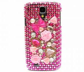 Samsung i9500 Galaxy S4 case, Bling Crystal Pearl Samsung i9500 Galaxy S4 Case,Bling Pink Flower Pearl Heart Samsung i9500 Galaxy S4 Case DP