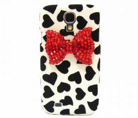 Samsung i9500 Galaxy S4 case,Bling Velvet Black Heart White Samsung i9500 Galaxy S4 Case,Bling Crystal Red Bow Samsung i9500 Galaxy S4 Case