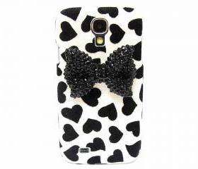Samsung i9500 Galaxy S4 case,Bling Velvet Black Heart White Samsung i9500 Galaxy S4 Case,Bling Crystal Black Bow Samsung i9500 Galaxy S4 Case 