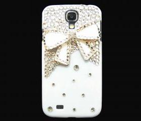 Samsung i9500 Galaxy S4 case, Crystal White Samsung i9500 Galaxy S4 Case,Bling Crystal White Bow Samsung i9500 Galaxy S4 Case