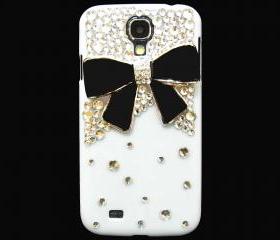 Samsung i9500 Galaxy S4 case, Crystal White Samsung i9500 Galaxy S4 Case,Bling Crystal Black Bow Samsung i9500 Galaxy S4 Case