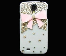 Samsung i9500 Galaxy S4 case, Crystal White Samsung i9500 Galaxy S4 Case,Bling Crystal Light Pink Bow Samsung i9500 Galaxy S4 Case