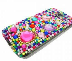 Samsung i9500 Galaxy S4 case, Bling Crystal Pearl Samsung i9500 Galaxy S4 Case,Bling Red Heart Pearl Samsung i9500 Galaxy S4 Case RH