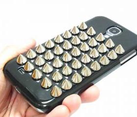 Samsung i9500 Galaxy S4 Case,Silver Studded Samsung i9500 Galaxy S4 case,Black Silver Spike Punk Samsung i9500 Galaxy S4 Case Cover
