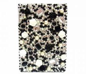 IPad Mini Case, Bling IPad Mini Case, Bling Crystal Black White Flower IPad Mini Case,Bling Pearl IPad Mini Case, Unique ipad Mini Case BF