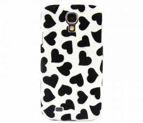 Samsung i9500 Galaxy S4 case,Bling Velvet Black Heart White Samsung i9500 Galaxy S4 Case,Bling Samsung i9500 Galaxy S4 Case, unique Samsung i9500 Galaxy S4 Case 