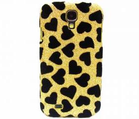 Samsung i9500 Galaxy S4 case,Bling Velvet Black Heart Gold Samsung i9500 Galaxy S4 Case,Bling Samsung i9500 Galaxy S4 Case, unique Samsung i9500 Galaxy S4 Case 