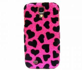 Samsung i9500 Galaxy S4 case,Bling Velvet Black Heart Pink Samsung i9500 Galaxy S4 Case,Bling Samsung i9500 Galaxy S4 Case, unique Samsung i9500 Galaxy S4 Case 
