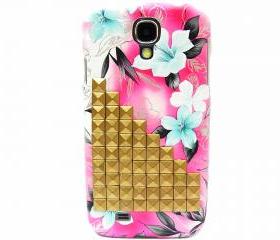 Samsung i9500 Galaxy S4 case,Bronze Metal Samsung i9500 Galaxy S4 Case, Unique Samsung i9500 Galaxy S4 Case, Pink Flower Galaxy S4 Case BL8P