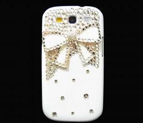 Samsung i9300 T999 Galaxy S3 T-Mobile Case,Bling Crystal White Bow Samsung i9300 T999 Galaxy S3 T-mobile Case,White Samsung Galaxy i9300 T999 S3 Case