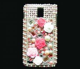 Samsung T989 Hercules Galaxy S2 T-Mobile Case, Bling Crystal Pink Flower Pearl Samsung galaxy S2 case T-Mobile Case, Crystal Samsung Galaxy S2 Case LP