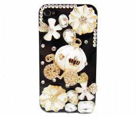 iPhone 4 case,Pumpkin iPhone 4s Case,iPhone 4G case,Floral iPhone 4 Cases,Bling iphone 4 case, Cute iphone 4 case, iPhone 4S bling case Black