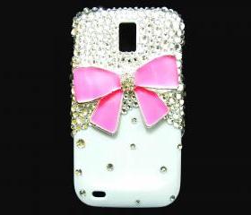 Bling Pearl Dark Pink Bow T989 Hercules Galaxy S2 SII T-Mobile case, Samsung T989 Hercules Galaxy S2 SII T-Mobile case, Crystal Dark Pink Bow White Samsung T989 Hercules Galaxy S2 SII T-Mobile case 