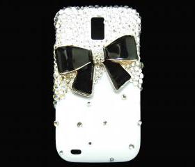 Bling Pearl Black Bow T989 Hercules Galaxy S2 SII T-Mobile case, Samsung T989 Hercules Galaxy S2 SII T-Mobile case, Crystal Black Bow White Samsung T989 Hercules Galaxy S2 SII T-Mobile case 