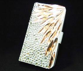 Bling Gold Silver Crystal Leather iphone 4 4G 4S Case Cover, White iphone 4 4G 4S Leather Case, Shine Crystal iphone 4 4G Case 
