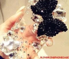 Bling bow ipod touch 5 case, ipod touch 5 case, ipod touch 5 black Bow Case, 3D ipod touch 5 case, Crystal clear ipod touch 5 cover