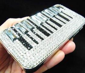 iphone 4 case, iphone 4G case, iphone 4S Case, Bling Crystal Piano Pattern Black Silver iphone 4 case,Crystal Metal iphone 4S Case Cover