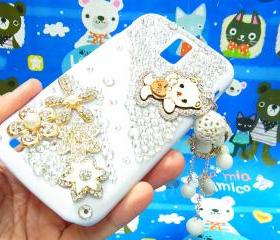 Bling Crystal Gold Flower Charm Lovely Bear Samsung T989 Hercules Galaxy S2 SII T-Mobile Case Cover , Samsung Galaxy S2 T989 Clear Case T-Mobile, Samsung T989 Hercules Galaxy S2 SII T-Mobile Case A2