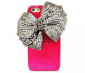 iPhone 5 case, iPhone 5G case, iPhone 5 Crystal Case, Dark Pink iphone 5G bow case, crystal iphone case, bling iphone 5 Pink Silver Bow Case BB