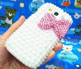 Bling Crystal Samsung i9300 T999 Galaxy S3 T-Mobile case, Pink Bow Samsung Galaxy S3 T-Mobile case, Pearl Samsung i9300 T999 Galaxy S3 SIII T-Mobile case A1