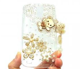 Crystal Flower Charm Lovely Bear Samsung T989 Hercules Galaxy S2 SII T-Mobile Case Cover, Samsung Galaxy S2 T989 Clear Case T-Mobile A2