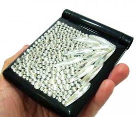 8-LED Bling Silver Crystal Handmade Light Cosmetic Make Up Compact Portable Folding Fold Mirror Black 