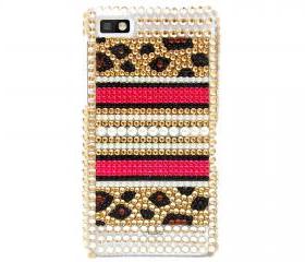 Bling leopard Gold Pearl blackberry Z10 Case, Blackberry Z10 Case Cover, Crystal Blackberry Z10 Case, Unique Blackberry Z10 Case LPG